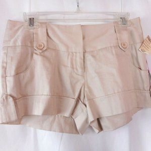 Flirtatious Sateen Cuff Khaki Shorts High Waisted